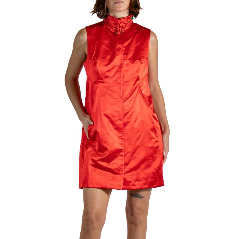 2000S SHIATZY CHEN Tomato Red Beaded Silk Dress For Sale 2