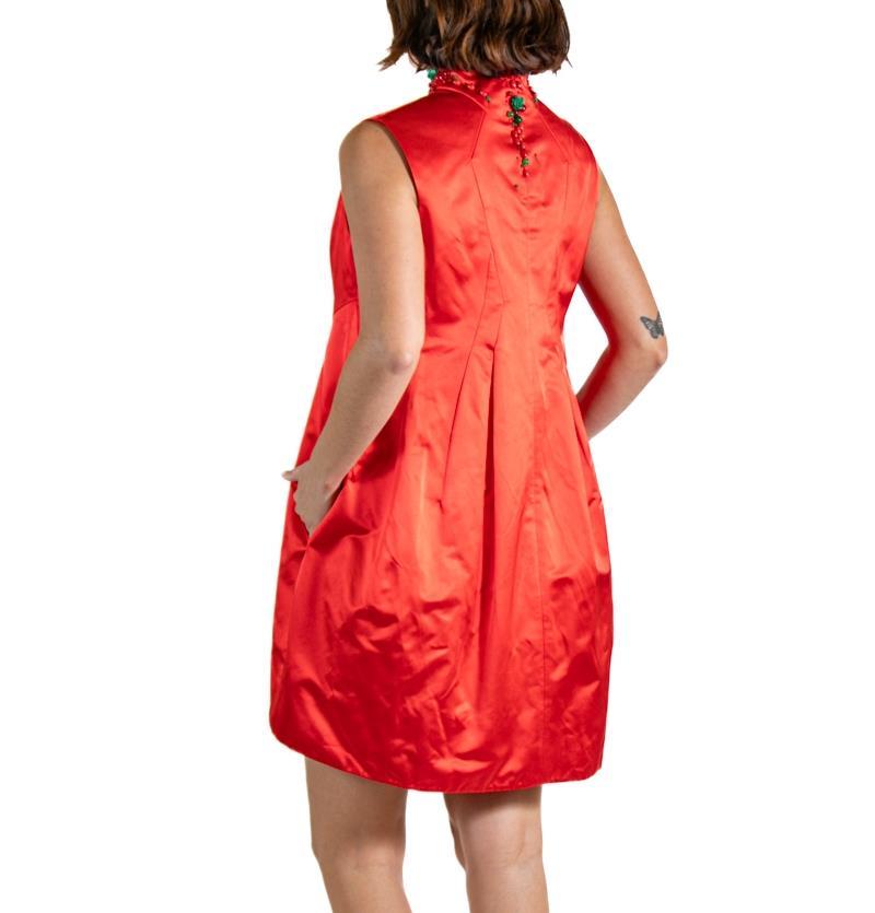 2000S SHIATZY CHEN Tomato Red Beaded Silk Dress For Sale 3