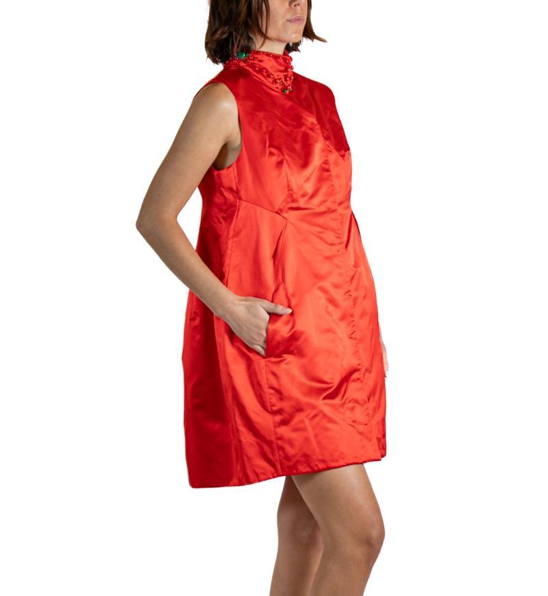 2000S SHIATZY CHEN Tomato Red Beaded Silk Dress For Sale 4