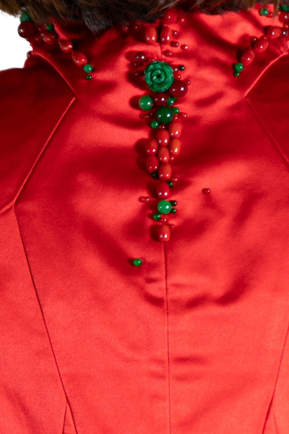 2000S SHIATZY CHEN Tomato Red Beaded Silk Dress For Sale 5