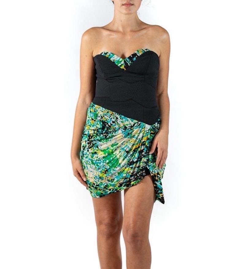 2000S Silk & Poly Strapless Cocktail Dress For Sale 1