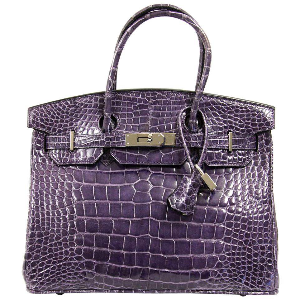 2000s Sirni Purple Crocodile Leather Bag