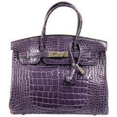 2000s Sirni Purple Crocodile Leather Bag