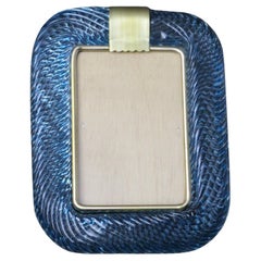 Used 2000's Sky Blue Twisted Murano Glass and Brass Photo Frame by Barovier e Toso