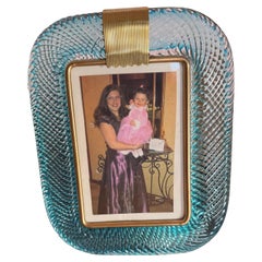 2000's Sky Blue Twisted Murano Glass and Brass Photo Frame by Barovier e Toso