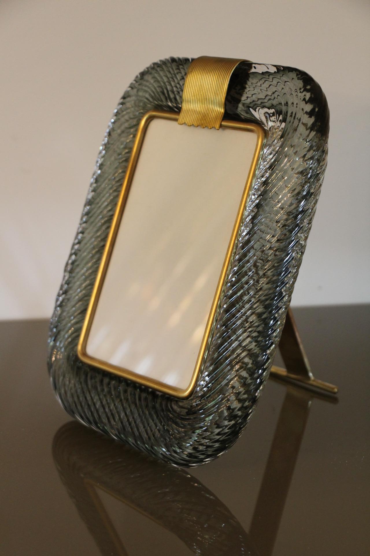 2000's Smoked Grey Twisted Murano Glass and Brass Photo Frame by Barovier e Toso 4