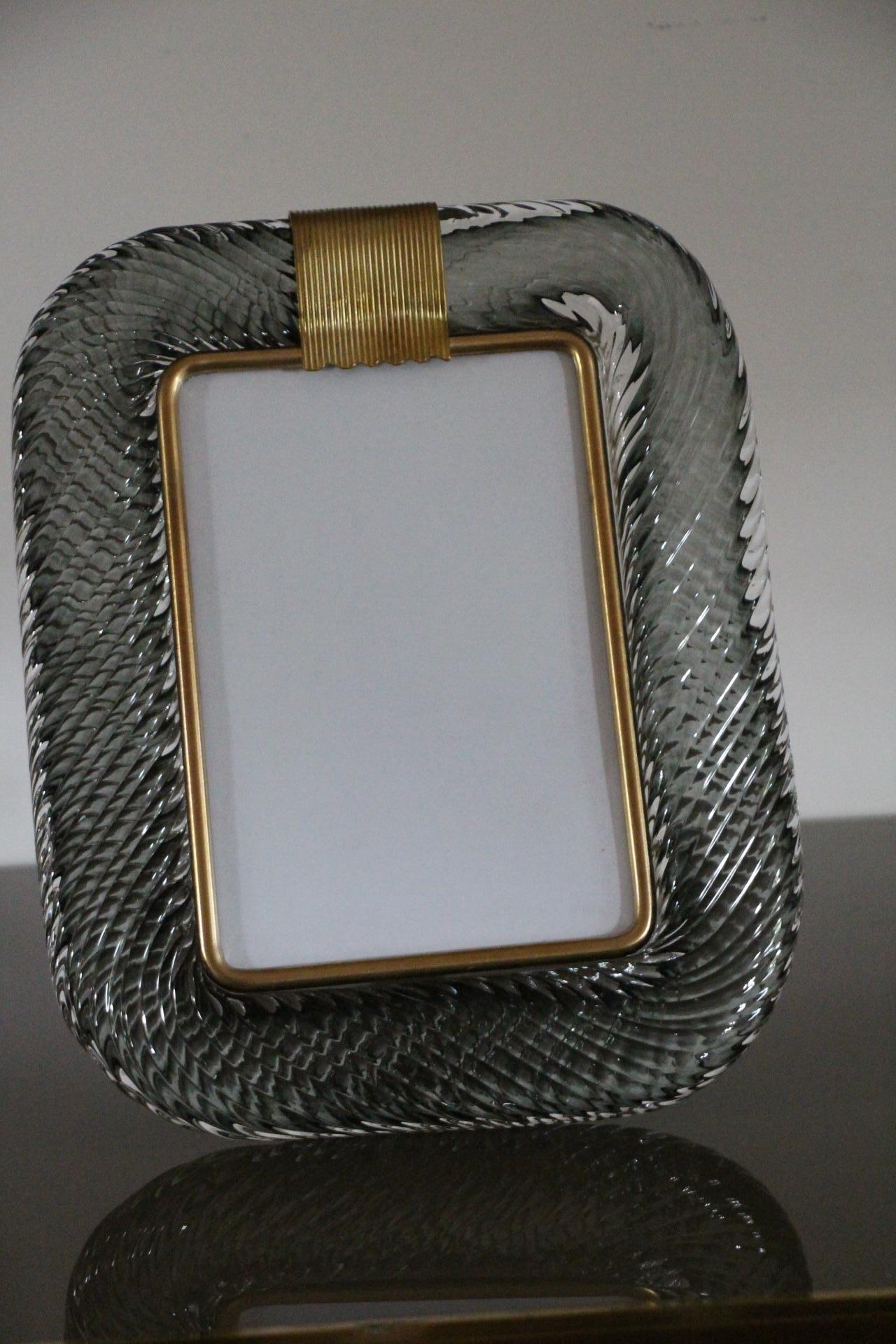 2000's Smoked Grey Twisted Murano Glass and Brass Photo Frame by Barovier e Toso 7