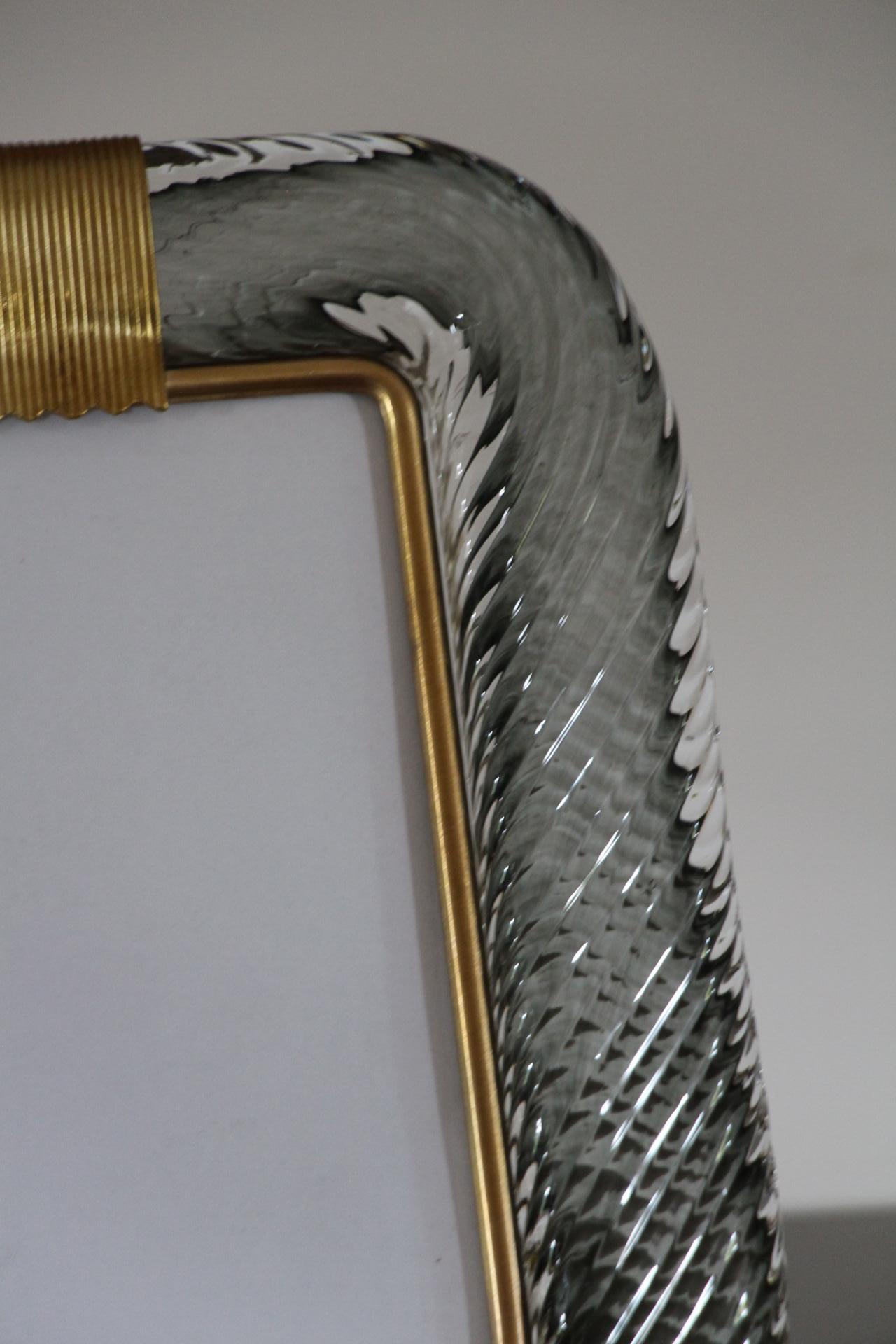 Hand-Crafted 2000's Smoked Grey Twisted Murano Glass and Brass Photo Frame by Barovier e Toso
