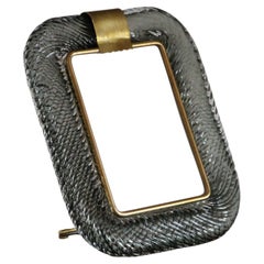 2000's Smoked Grey Twisted Murano Glass and Brass Photo Frame by Barovier e Toso
