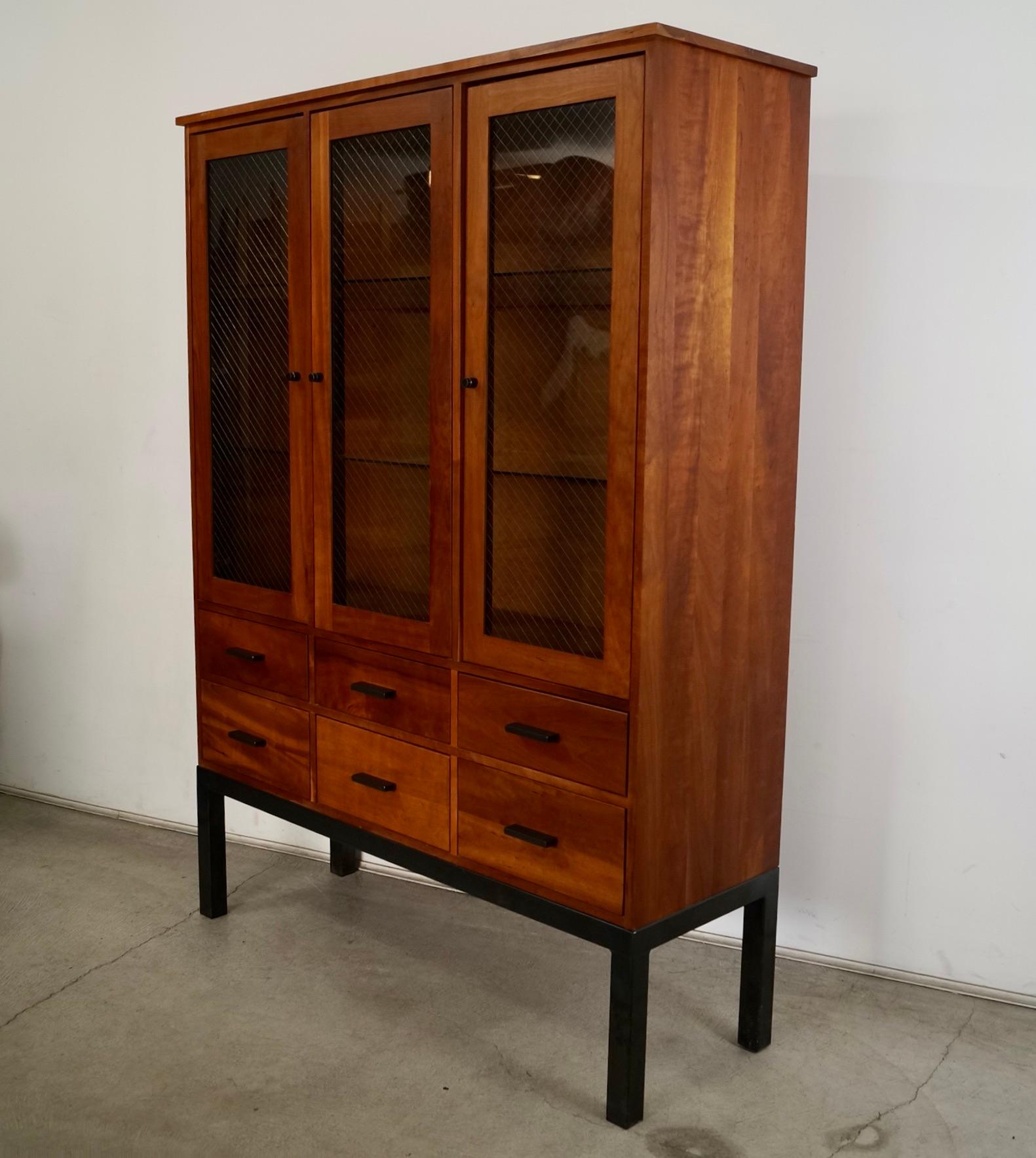 Mid-Century Modern 2000's Solid Cherry Room & Board China Cabinet Display Cabinet Vitrine For Sale