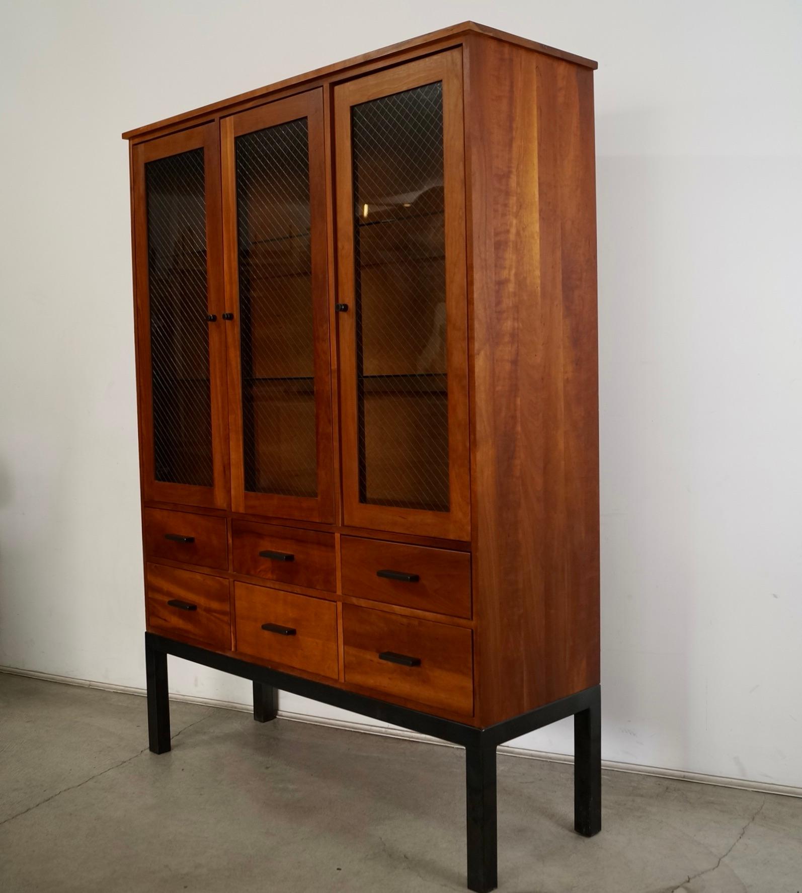 American 2000's Solid Cherry Room & Board China Cabinet Display Cabinet Vitrine For Sale