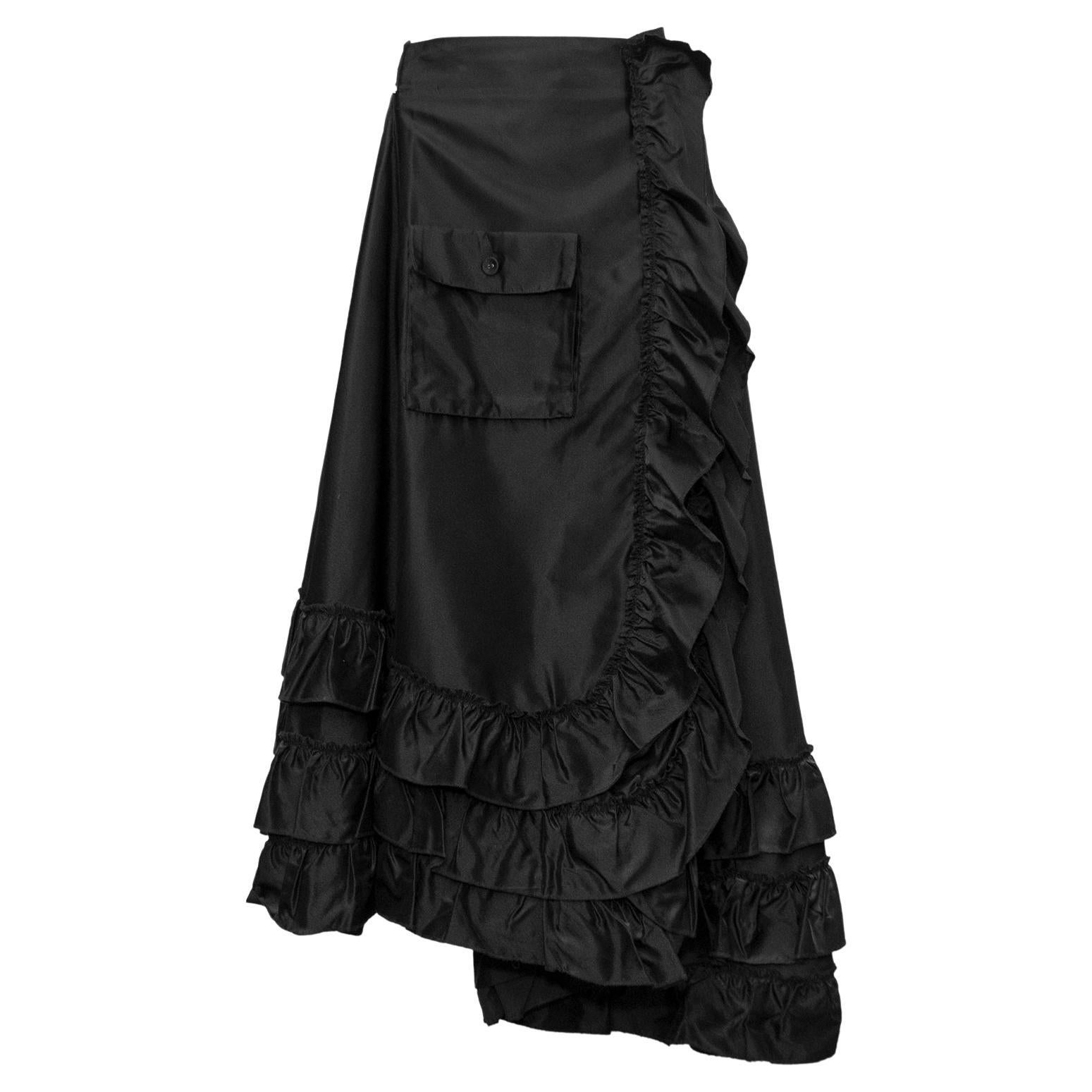 2000s Sonia Rykiel Black Ruffle High Low Skirt  For Sale