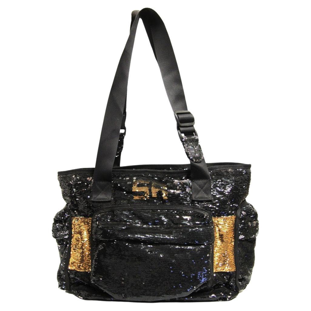 2000s Sonia Rykiel contrasting black and gold sequins and front logo bag