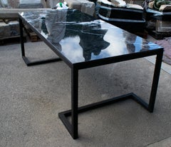 2000s Spanish Iron Table with Marquina Black Marble Top