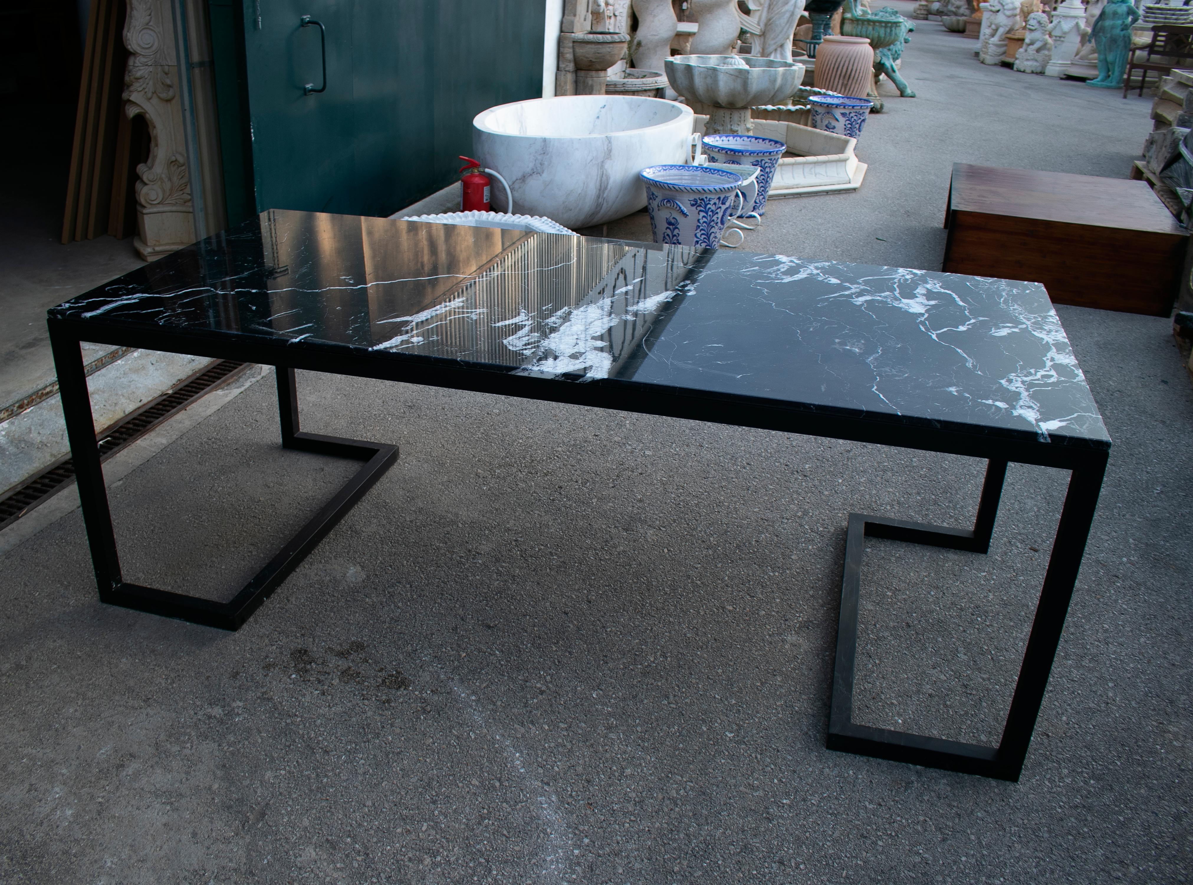 Contemporary 2000s Spanish Iron Table with Marquina Black Marble Top