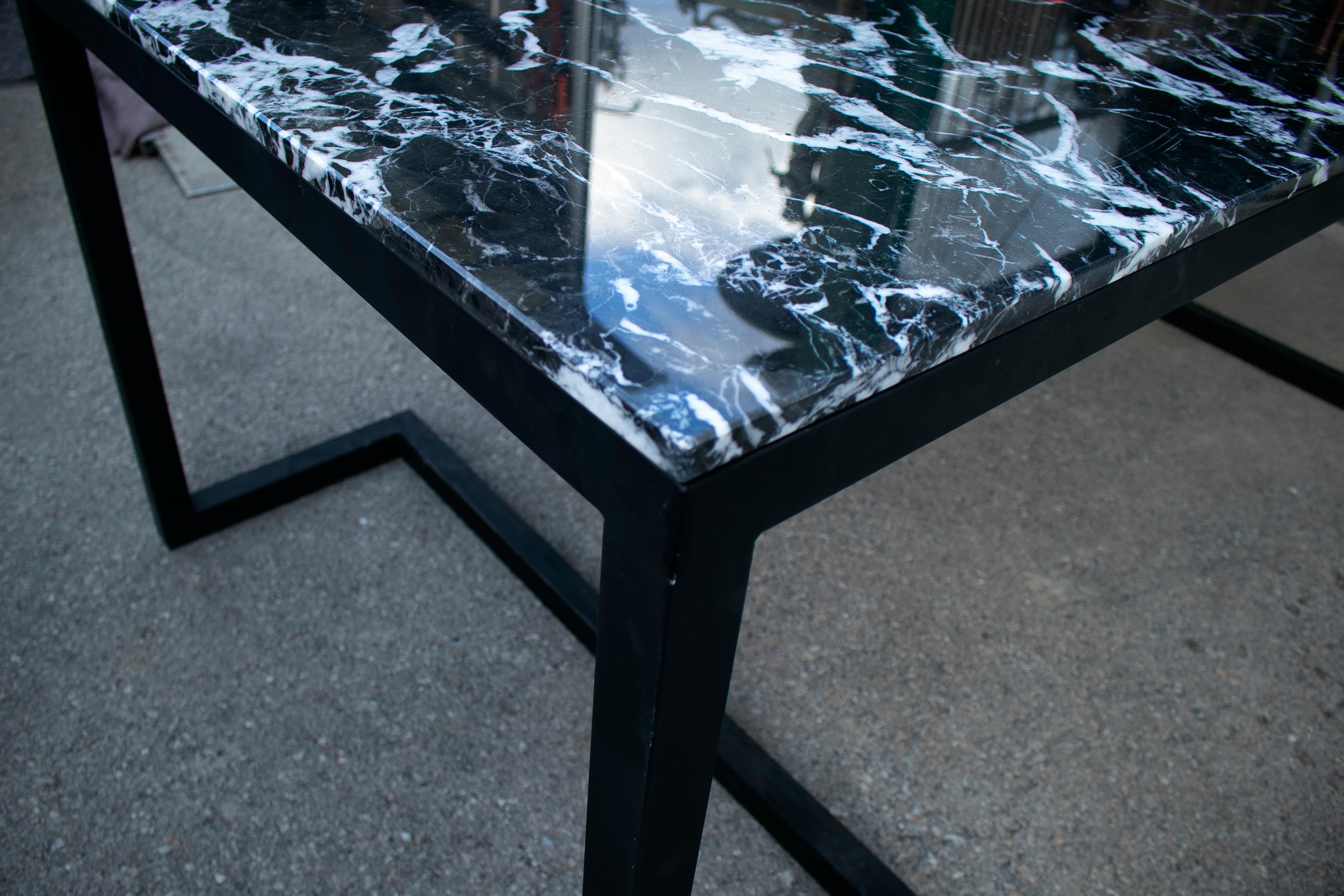2000s Spanish Iron Table with Marquina Black Marble Top 1