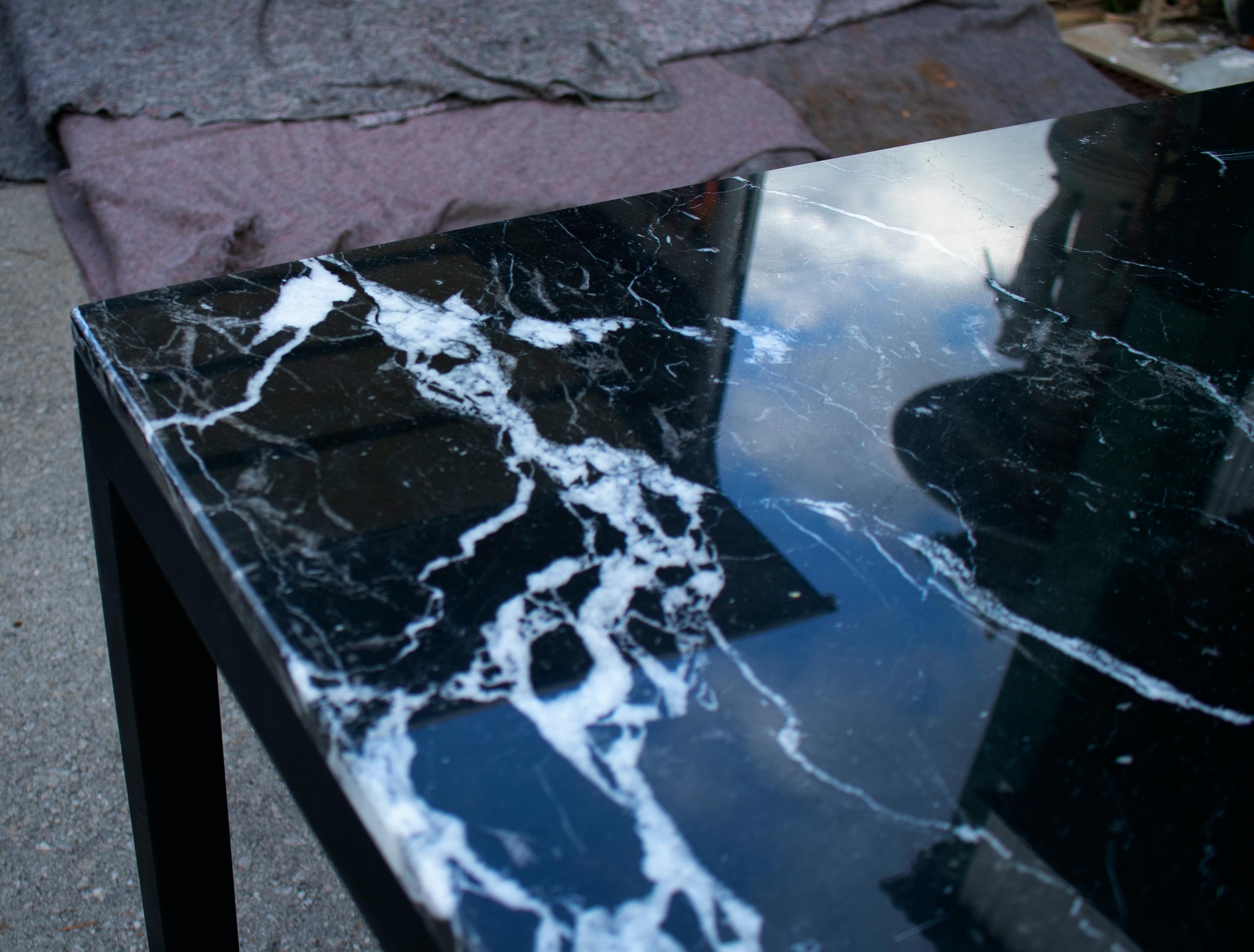 2000s Spanish Iron Table with Marquina Black Marble Top 2