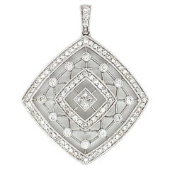 2000s Square Filigree Diamond Pendant in 18 Karat White Gold