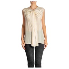 2000S STELLA MCCARTNEY Crema Ligero Top De Concha De Seda Con Lazo Gigante