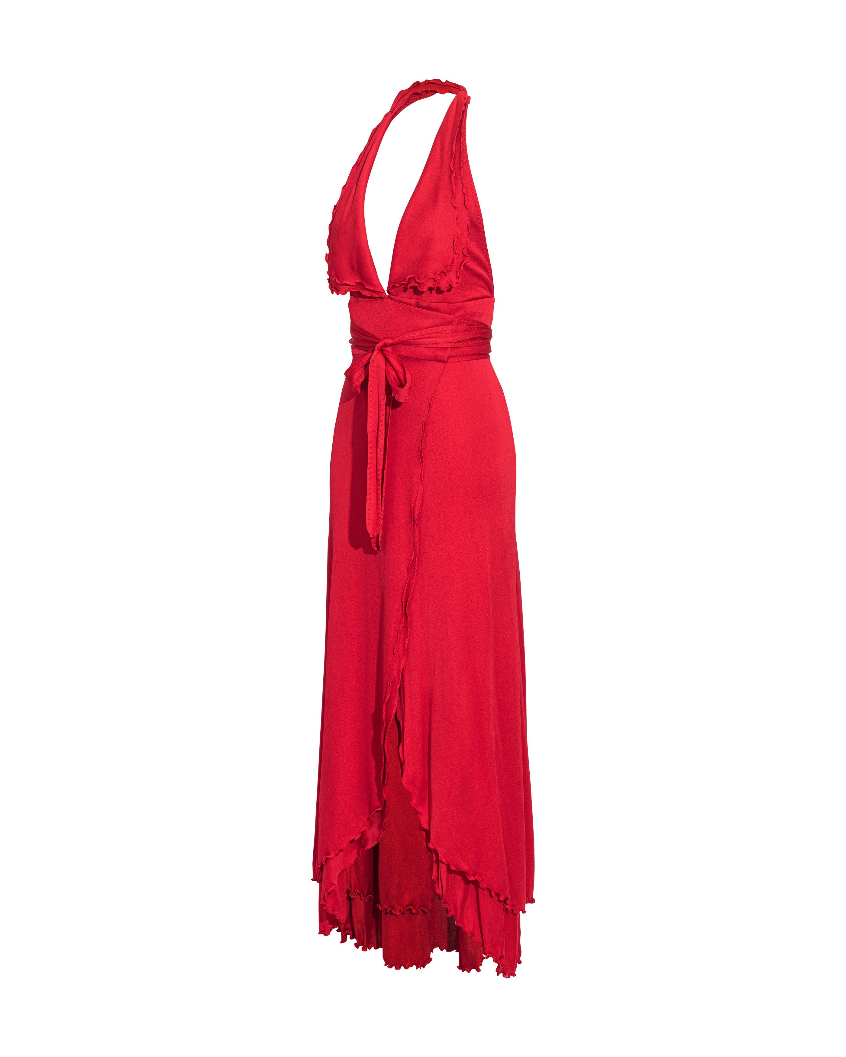 2000's Stephens (1970's Re-Issue) Red Halter Wrap Gown (robe rouge à dos nu) Bon état - En vente à North Hollywood, CA