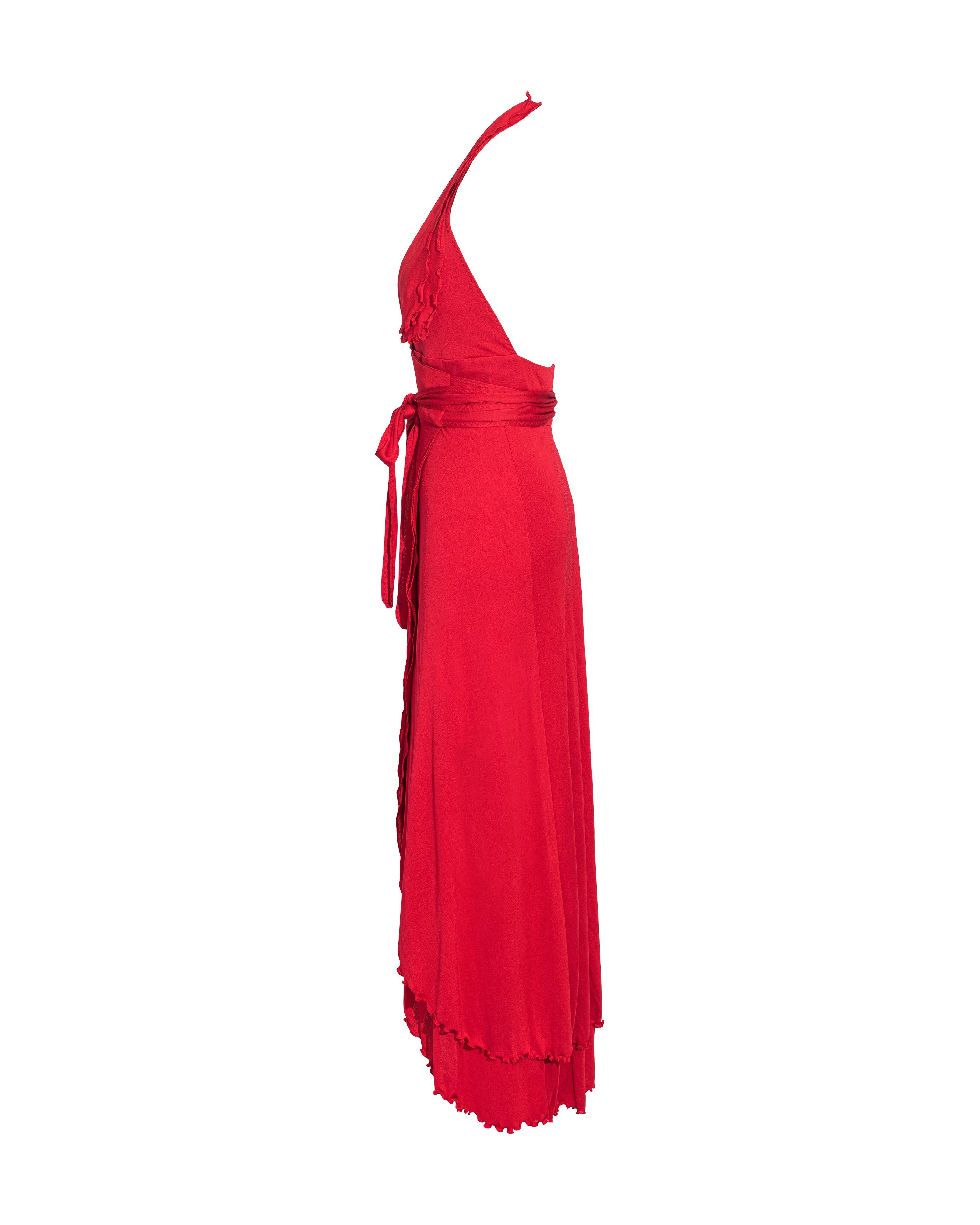 2000's Stephens (1970's Re-Issue) Red Halter Wrap Gown (robe rouge à dos nu) Pour femmes en vente