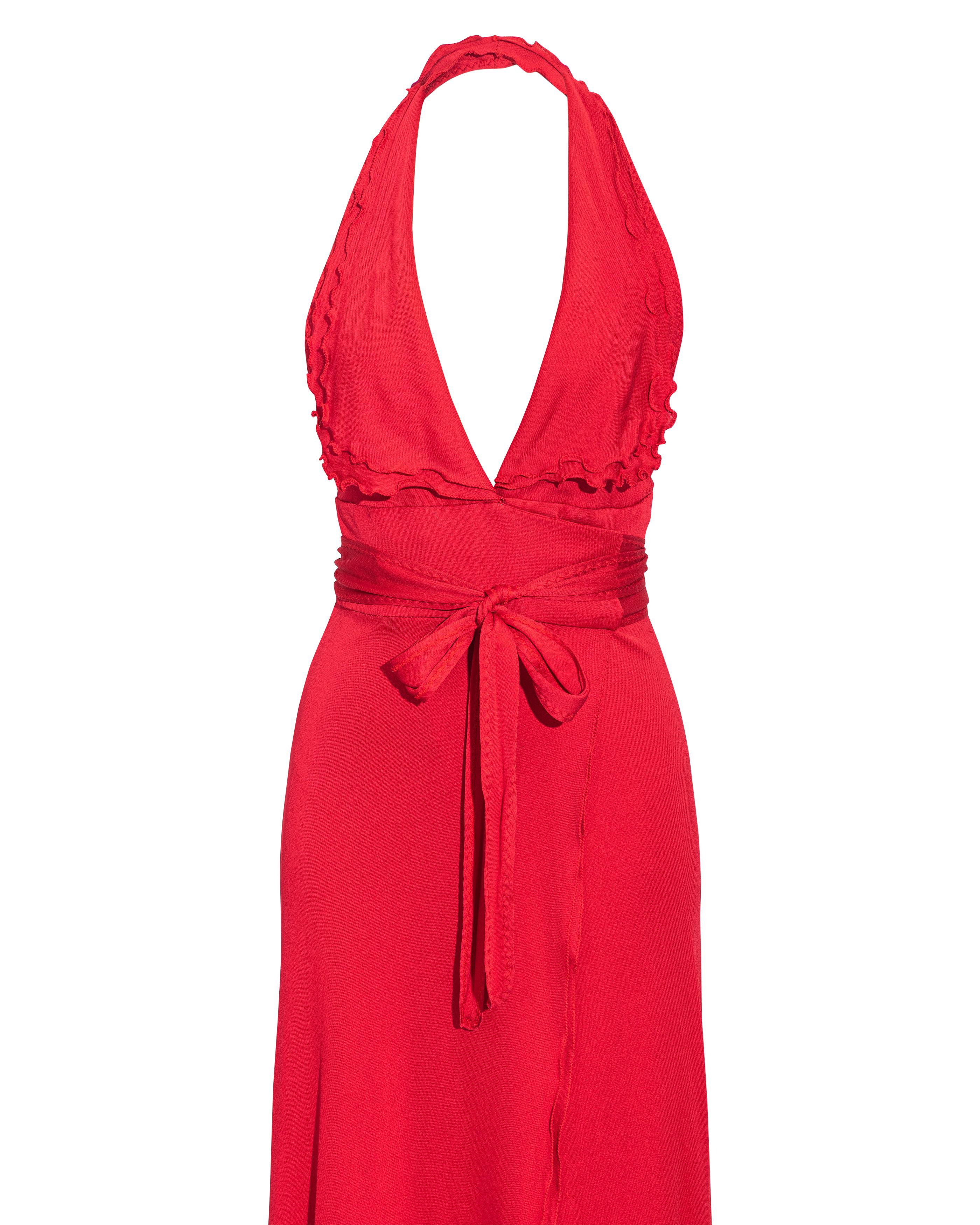 2000's Stephens (1970's Re-Issue) Red Halter Wrap Gown (robe rouge à dos nu) en vente 3