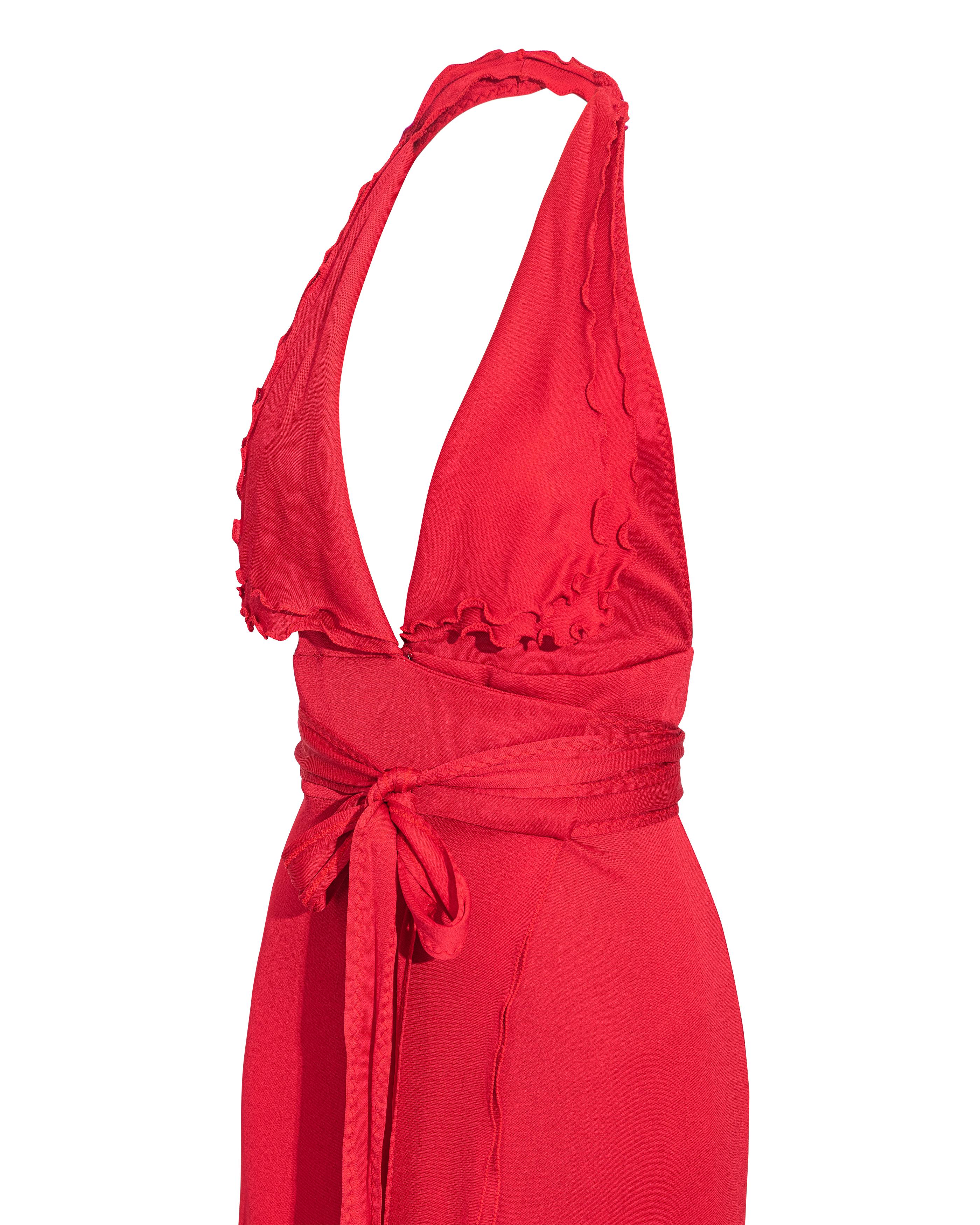 2000's Stephens (1970's Re-Issue) Red Halter Wrap Gown (robe rouge à dos nu) en vente 4