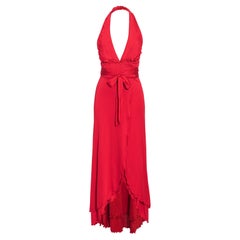 2000's Stephens (1970's Re-Issue) Red Halter Wrap Gown (robe rouge à dos nu)