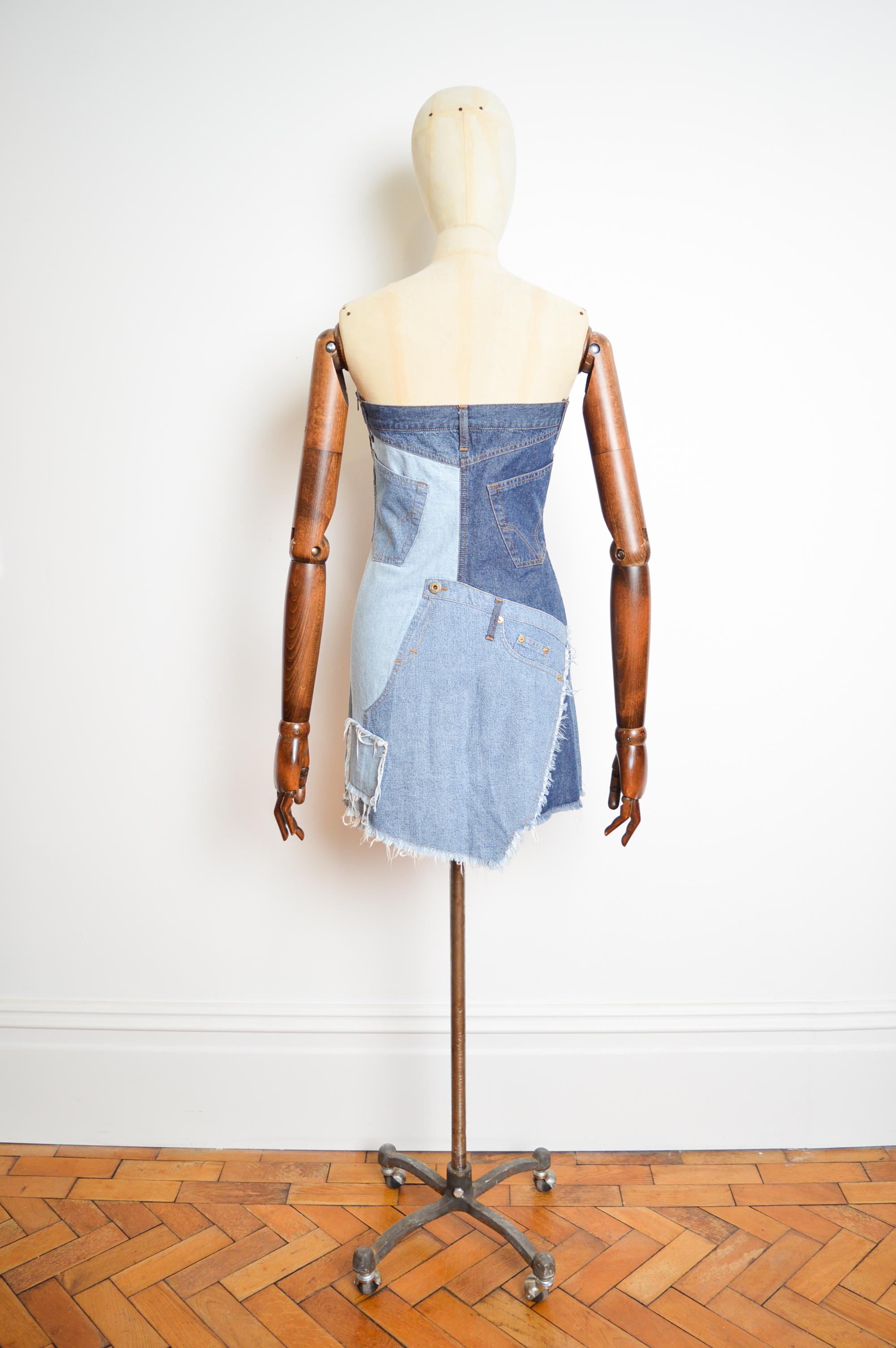 2000's Strapless DOLCE & GABBANA Patchwork denim Y2k Bustier Mini Dress For Sale 5