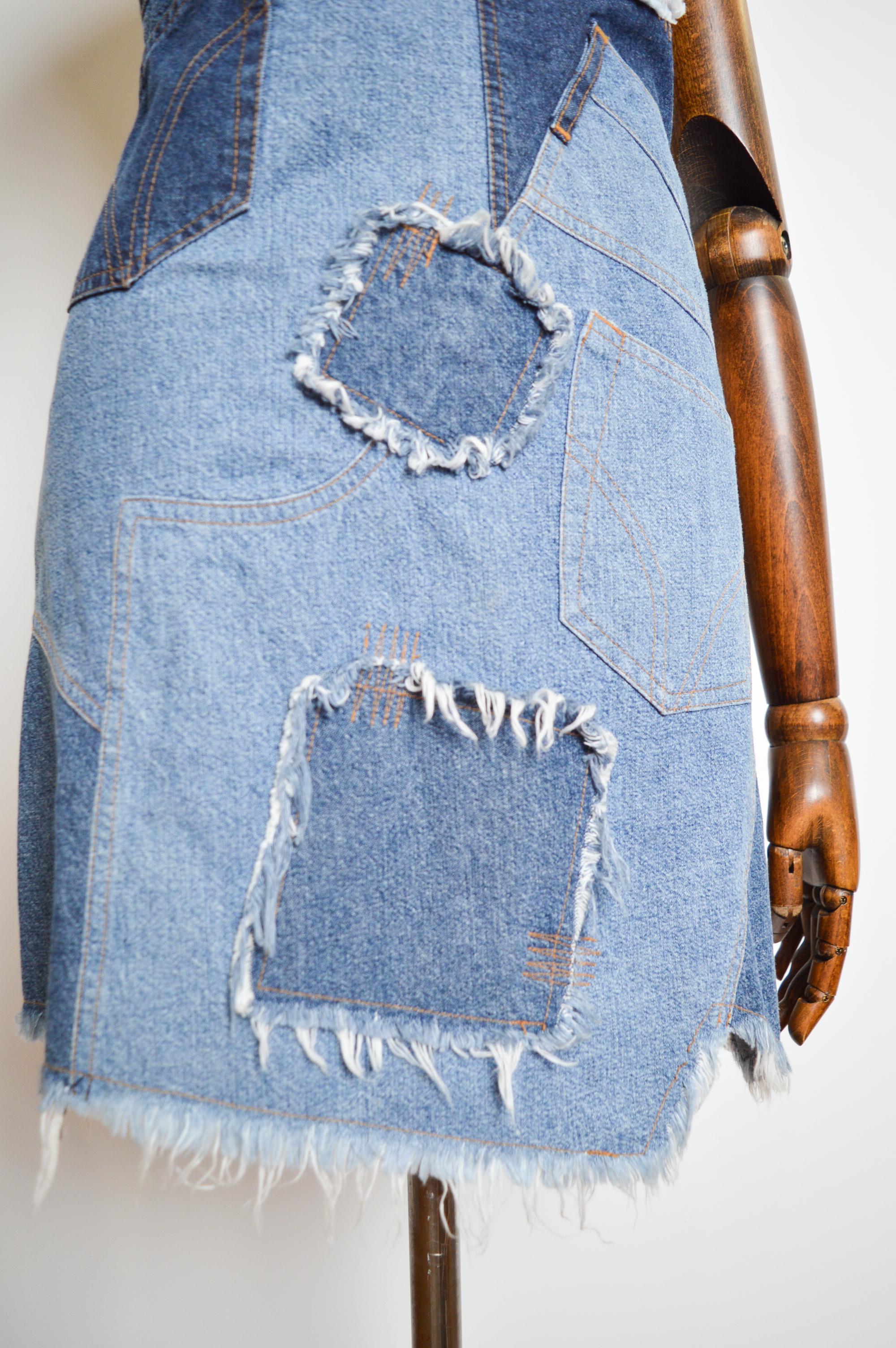 2000's Strapless DOLCE & GABBANA Patchwork denim Y2k Bustier Mini Dress For Sale 7