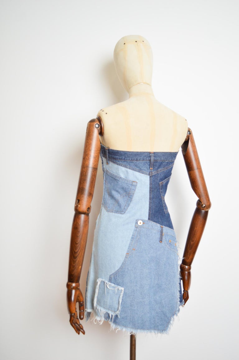 2000's Strapless DOLCE and GABBANA Patchwork denim Y2k Bustier Mini Dress  For Sale at 1stDibs