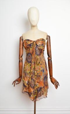 2000’s Strapless Vintage Italian Silk Boho Handkerchief hem Mini Dress