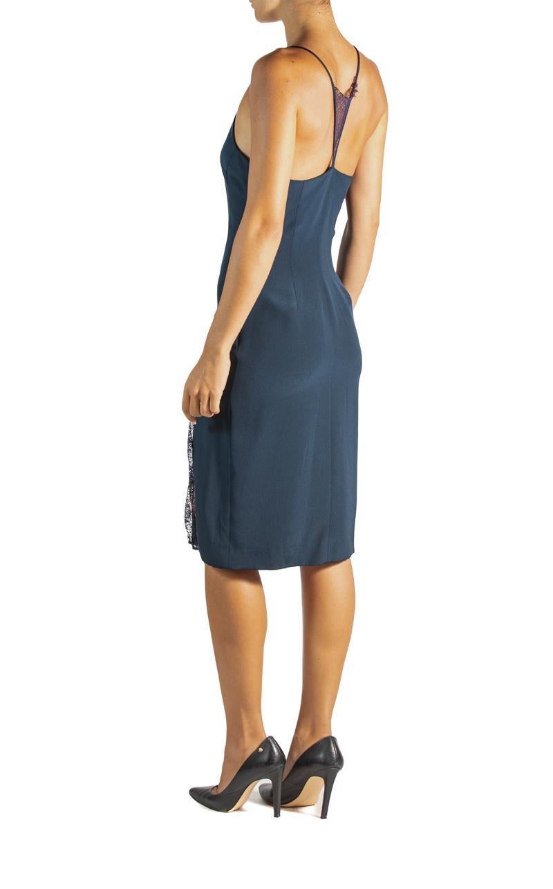 2000S Tamara Mellon Navy Blue Silk & Lace Dress With Slit, Nwt In Excellent Condition For Sale In New York, NY