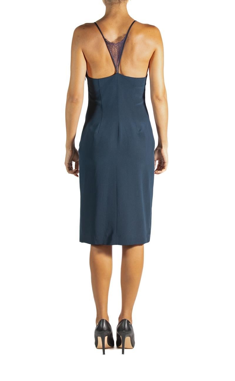 Women's 2000S Tamara Mellon Navy Blue Silk & Lace Dress With Slit, Nwt For Sale
