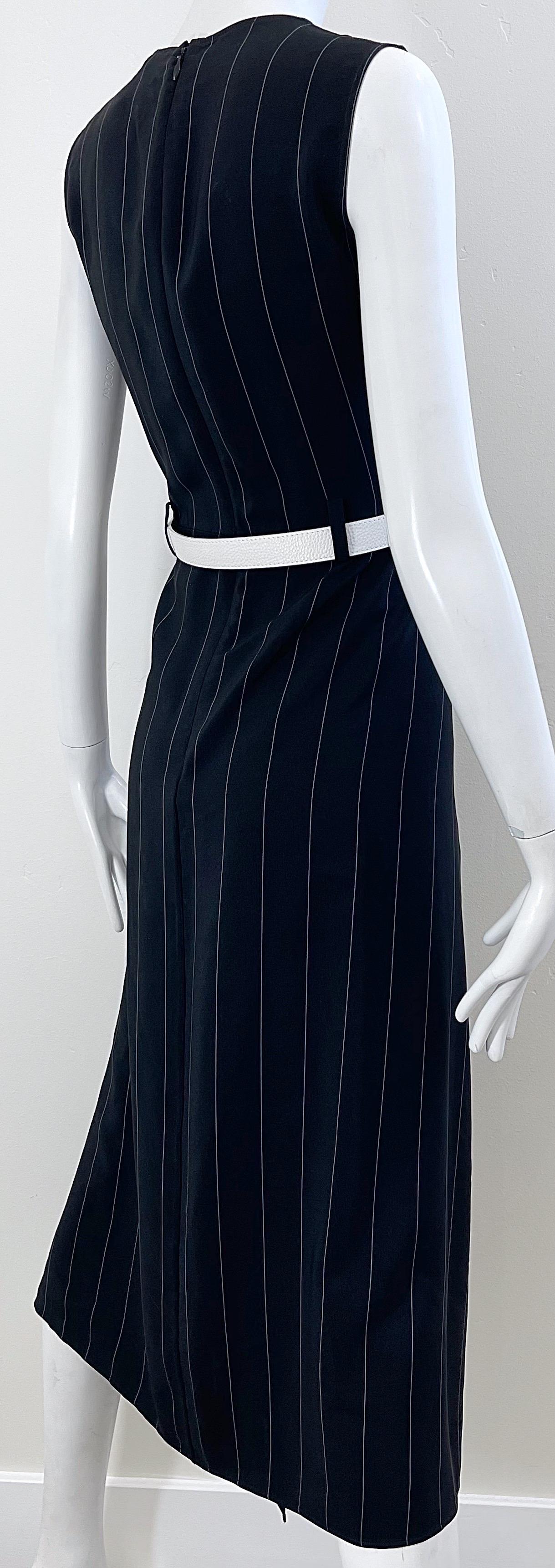 2000s Thierry Mugler Black and White Size 38 / 6 Pinstripe Hi-Lo Vintage Dress For Sale 8