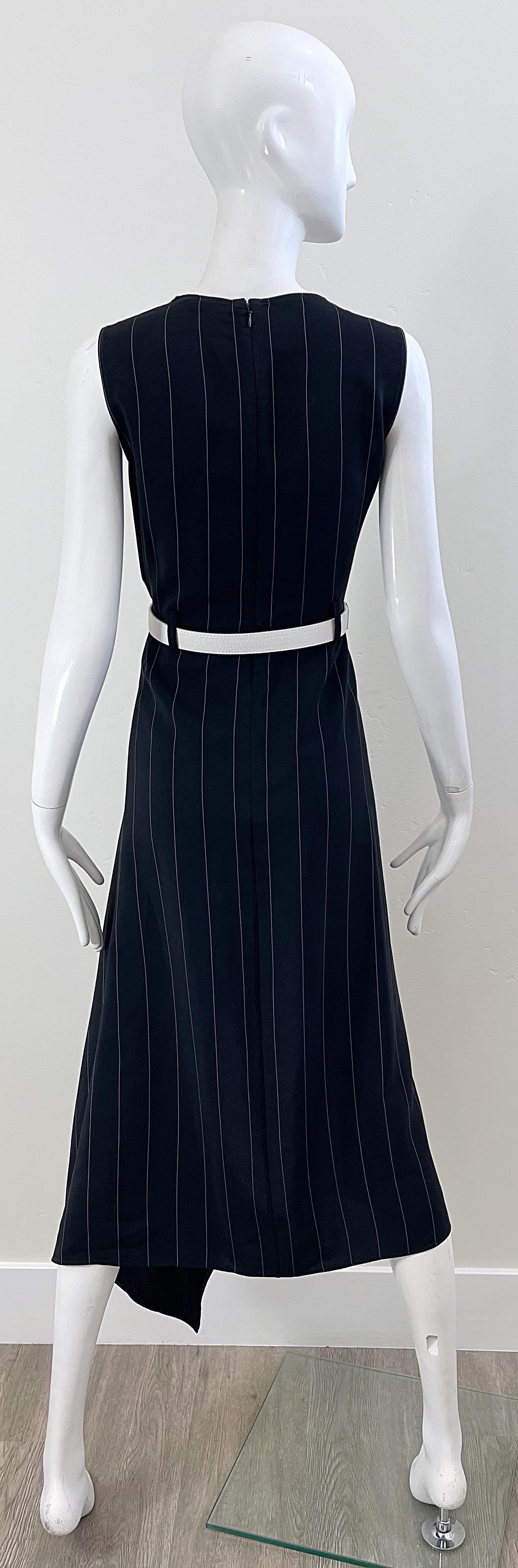 2000s Thierry Mugler Black and White Size 38 / 6 Pinstripe Hi-Lo Vintage Dress For Sale 10