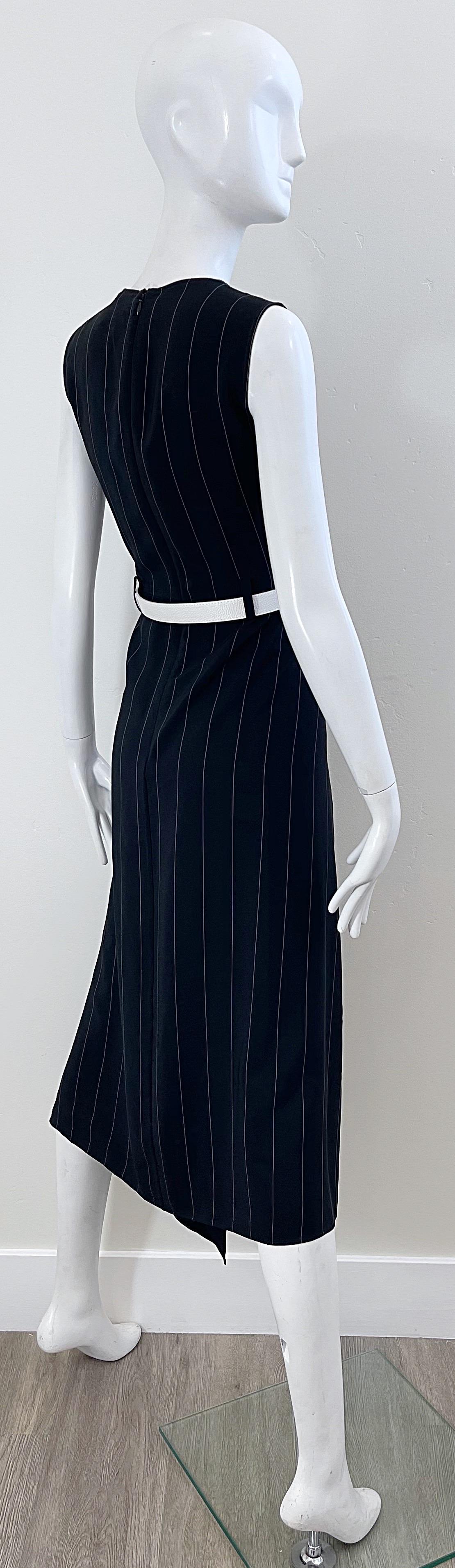 2000s Thierry Mugler Black and White Size 38 / 6 Pinstripe Hi-Lo Vintage Dress In Excellent Condition For Sale In San Diego, CA