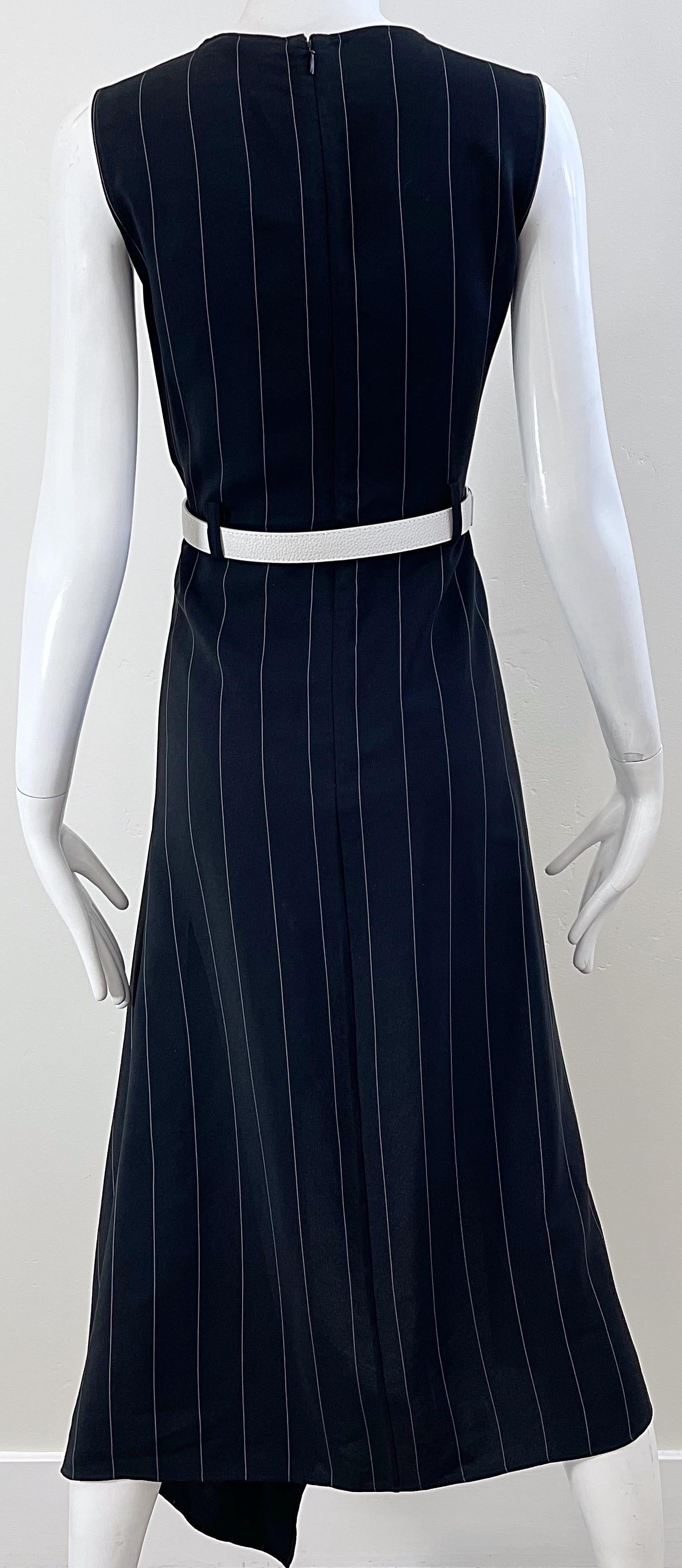 2000s Thierry Mugler Black and White Size 38 / 6 Pinstripe Hi-Lo Vintage Dress For Sale 1