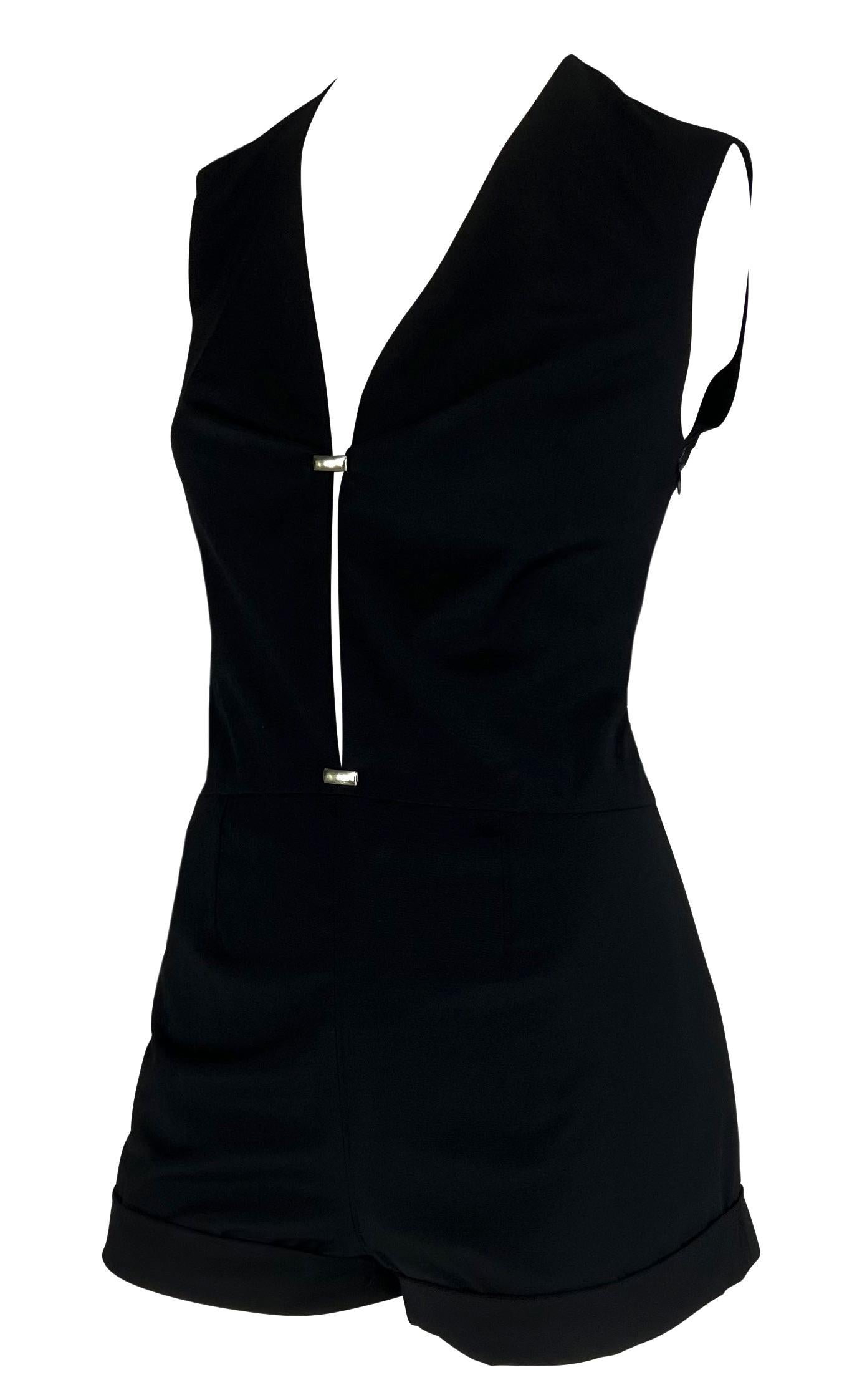 2000s Thierry Mugler Couture Black Plunging Cut Out Short Romper In Excellent Condition For Sale In West Hollywood, CA