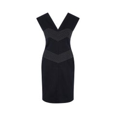 2000s Thierry Mugler Couture Navy Cotton Chevron Dress
