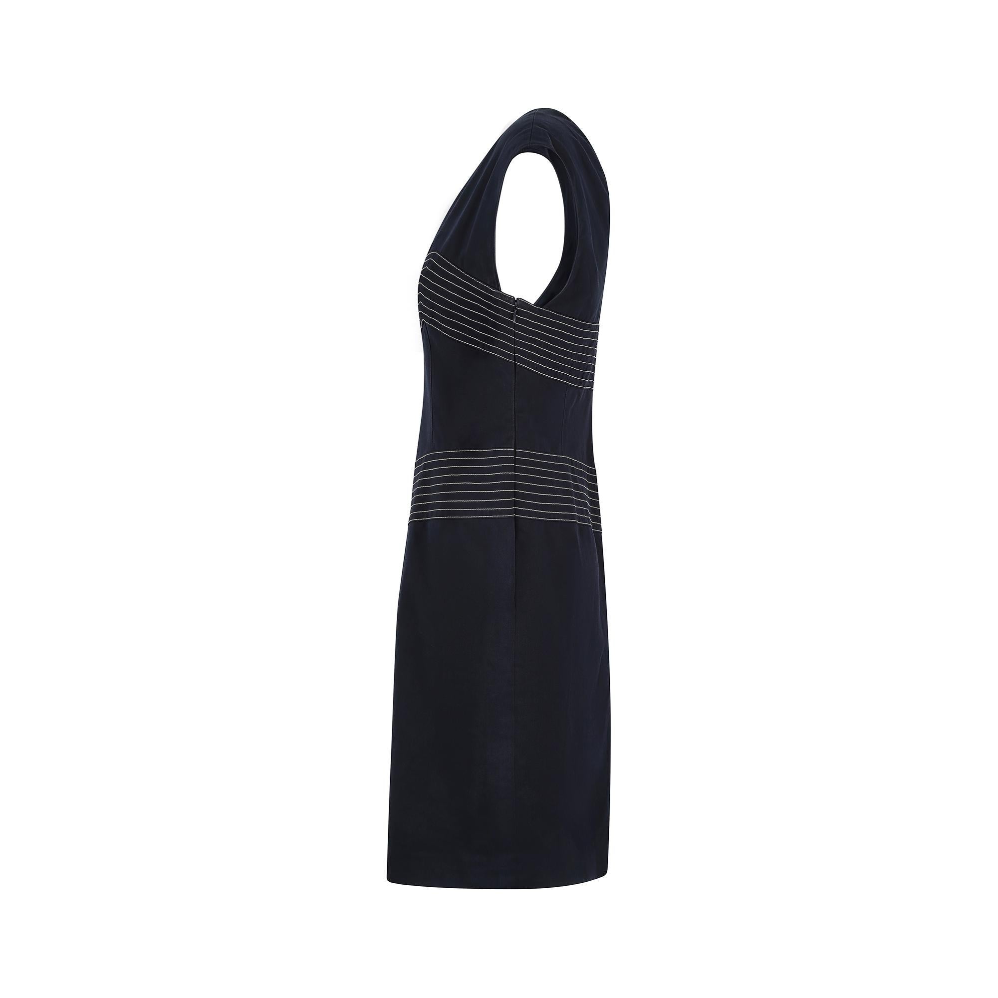 Black 2000s Thierry Mugler Couture Navy Cotton Chevron Dress For Sale