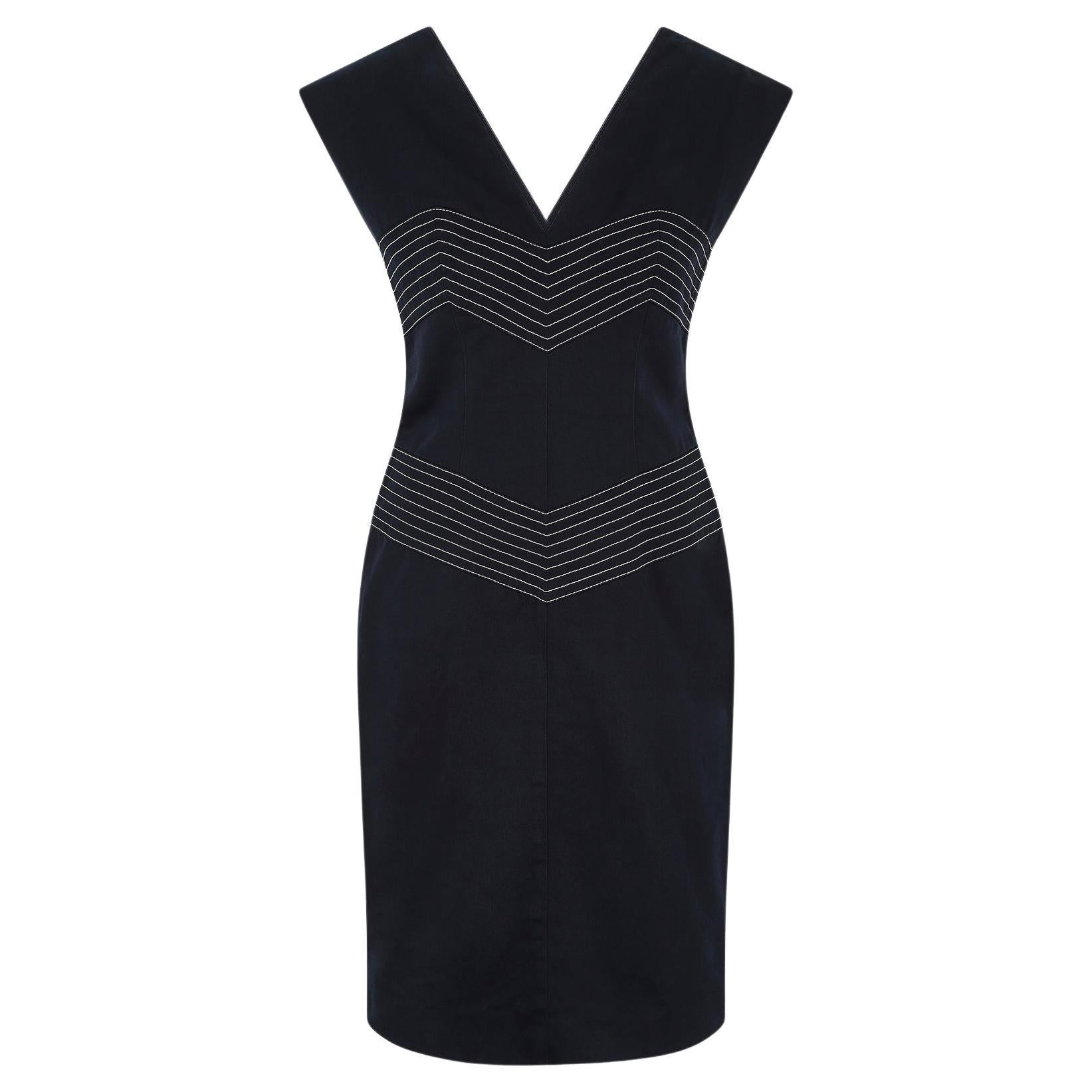 2000s Thierry Mugler Couture Vestido Chevron de algodón azul marino en venta