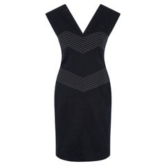 2000s Thierry Mugler Couture Navy Cotton Chevron Dress