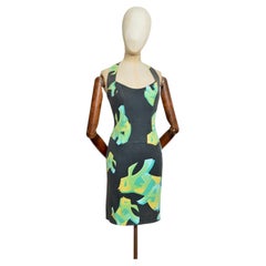 2000's THIERRY MUGLER Graffiti Tag Print Slogan Halter Neck Denim Dress