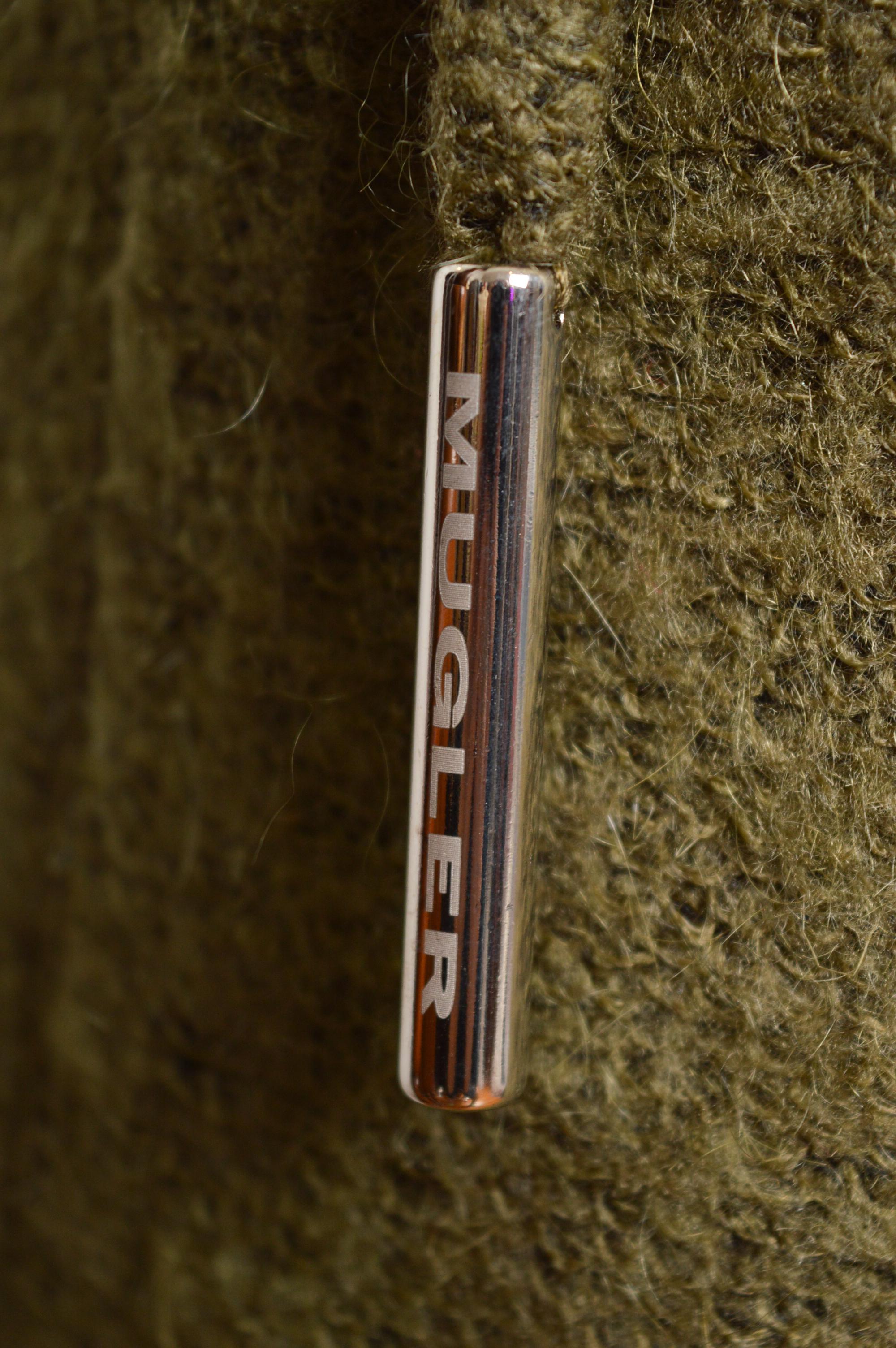 2000er Thierry Mugler Khaki Olive Grün Vintage Fuzzi Wolle Langarm Kleid im Angebot 5