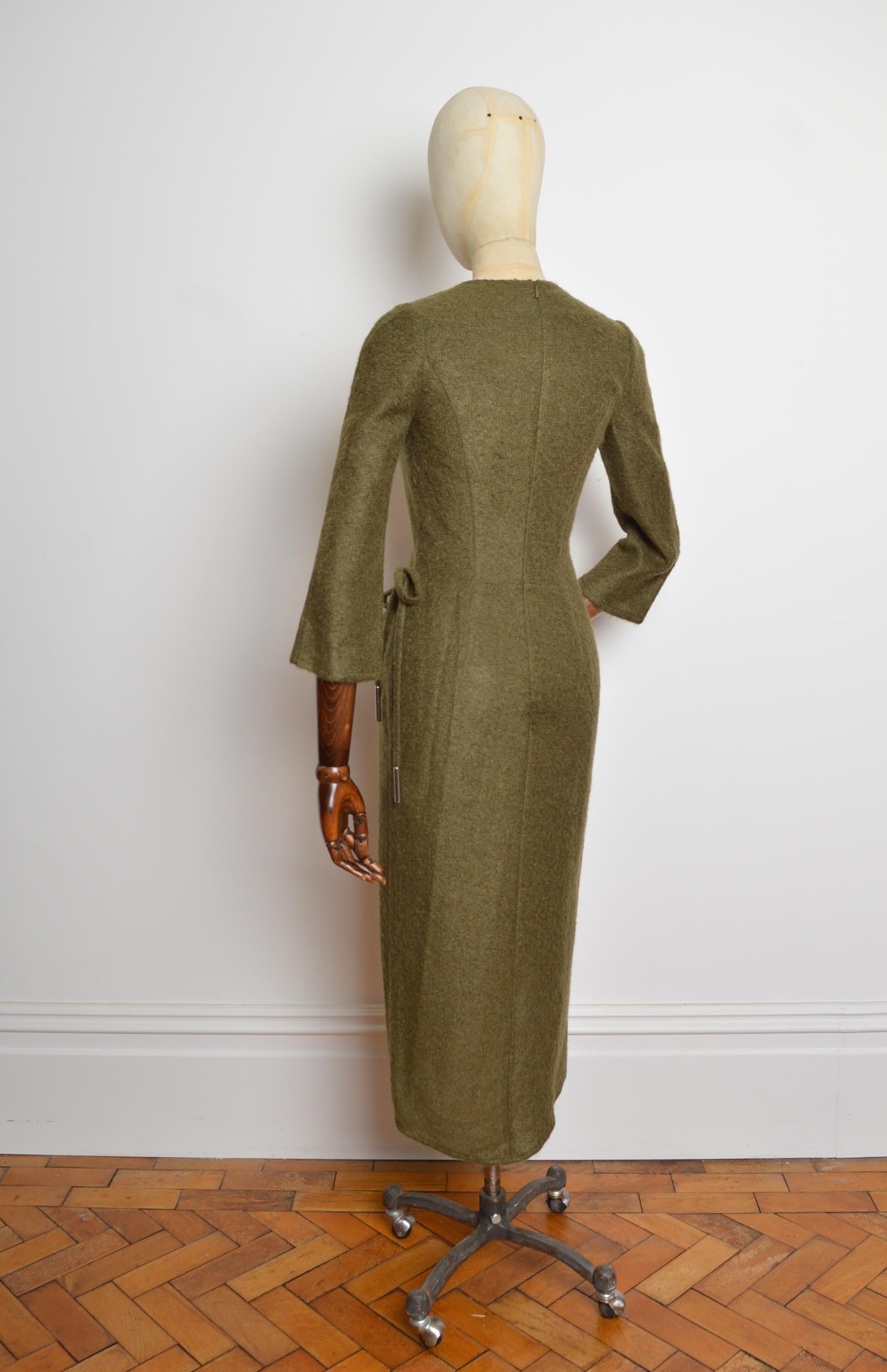 2000er Thierry Mugler Khaki Olive Grün Vintage Fuzzi Wolle Langarm Kleid im Angebot 6
