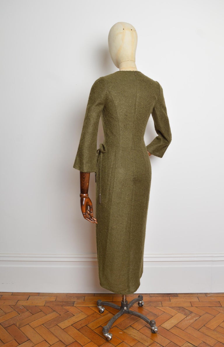 fuzzy green dress 2000s Thierry Mugler Khaki Olive Vintage Wool Long Sleeve For Sale at 1stDibs Maxi dress