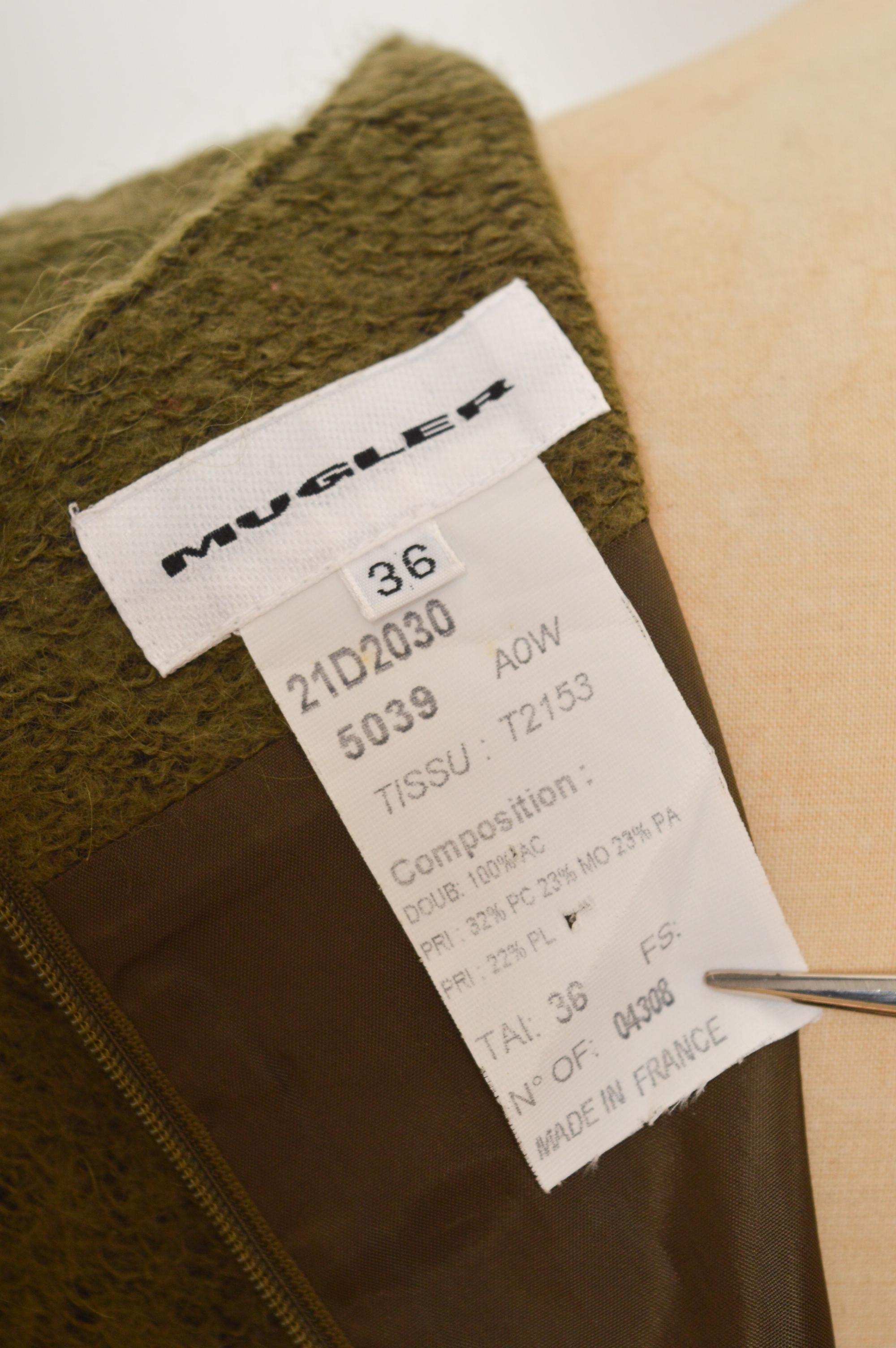 2000er Thierry Mugler Khaki Olive Grün Vintage Fuzzi Wolle Langarm Kleid im Angebot 8