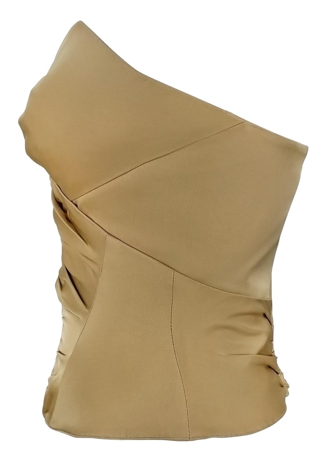 2000er Thierry Mugler Khakifarbenes gerafftes trägerloses Korsett-Bustier-Top mit Boned (Braun) im Angebot