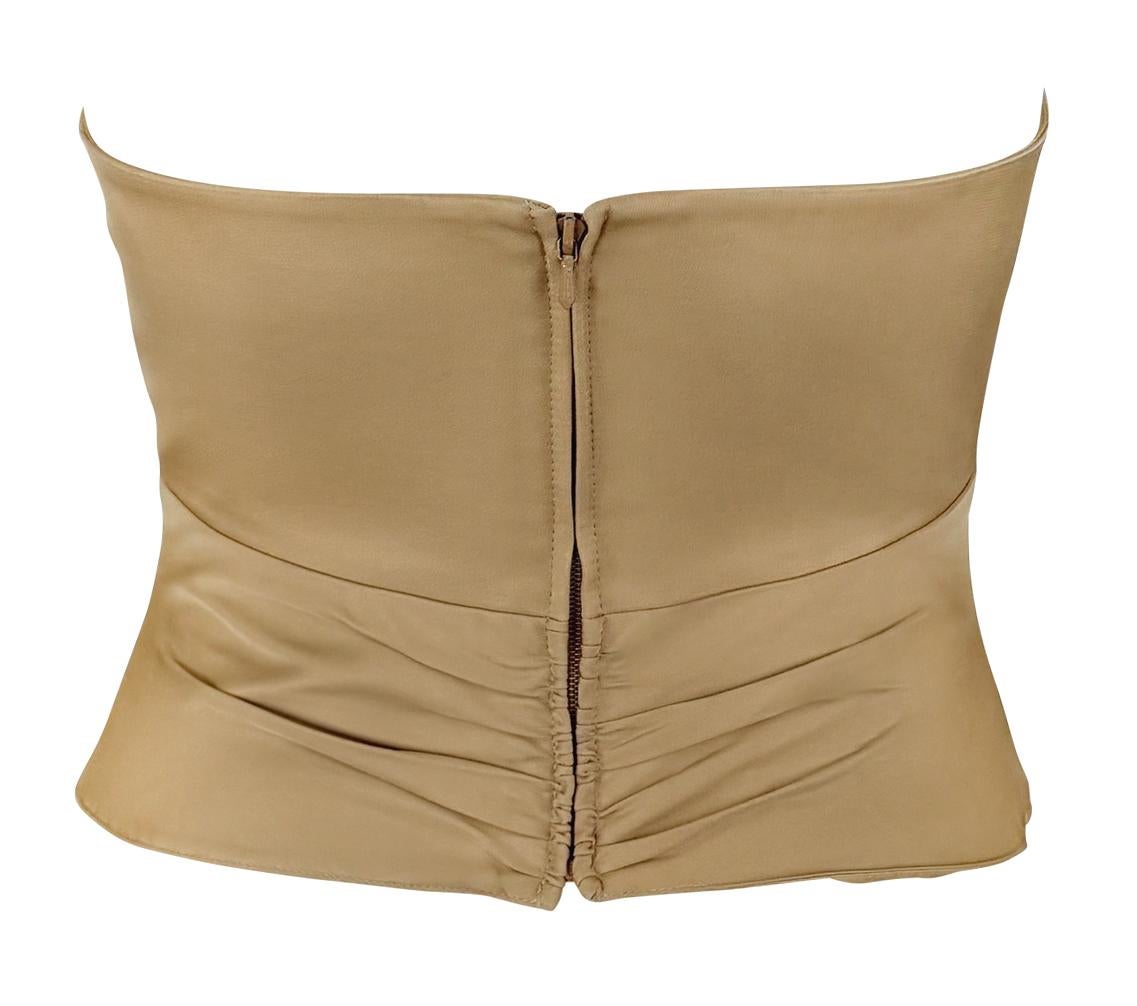 2000er Thierry Mugler Khakifarbenes gerafftes trägerloses Korsett-Bustier-Top mit Boned im Zustand „Hervorragend“ im Angebot in West Hollywood, CA